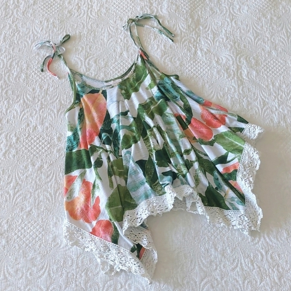 Lauren Conrad M Tropical Tank Top Floral Palm Leaves
